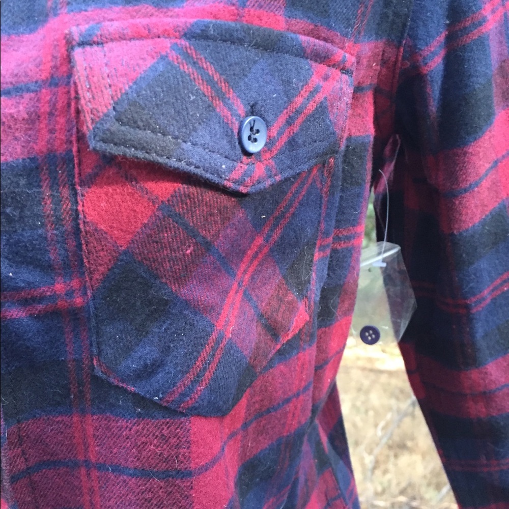 Kyoto klothing  burgundy plaid button down oversized flannel top pockets - Picture 7 of 14